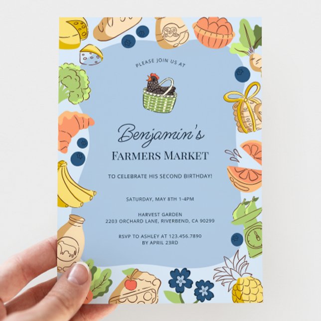 Invitation Marché fermier bleu Anniversaire bio de la ferme (Créateur téléchargé)