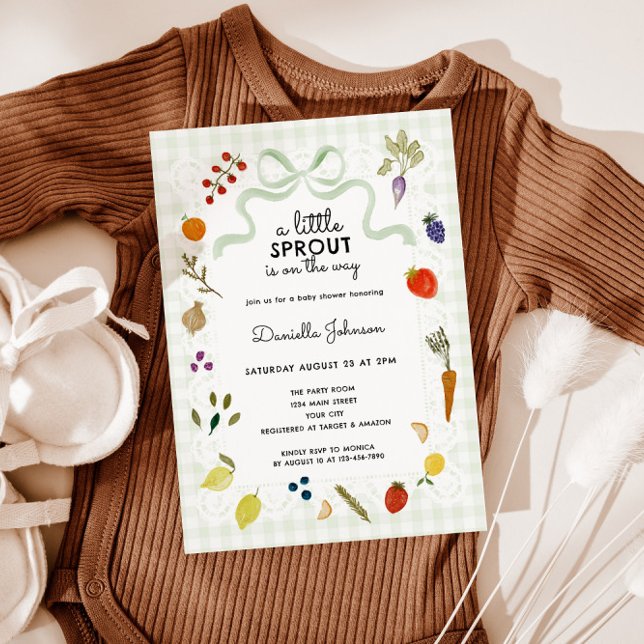 Invitation Marché fermier Gingham & Lace Baby Shower (Farmer's Market Gingham Baby Shower Invite)