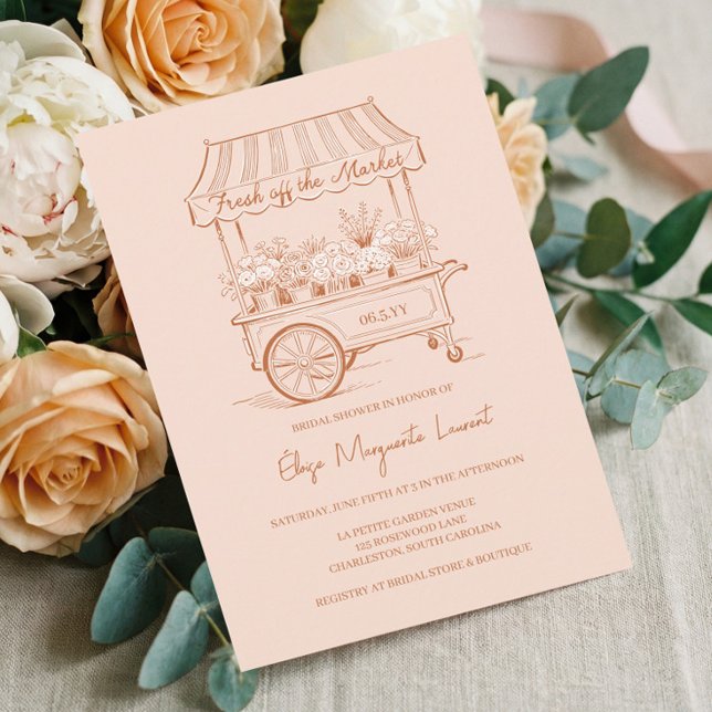 Invitation Marché Fleuriste Floral Cart Fête de Mariée (Fresh Off The Market Floral Cart Bridal Shower Invitation)