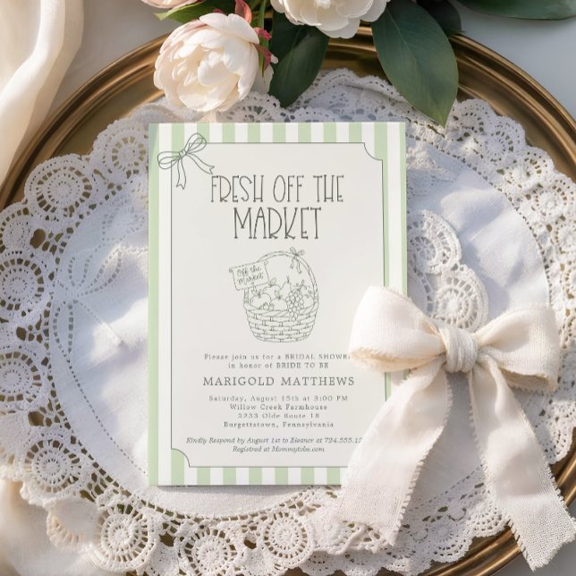 Invitation Marché Frais Rayure Verte Marché des Producteurs  (Fresh off the Market Doodle Bridal Shwoer Invitation.)