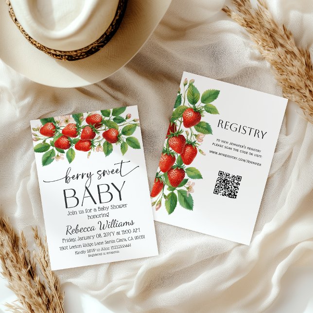 Invitation Marché Rustique Fête de Bébé aux Fraises Sucrée (Créateur téléchargé)