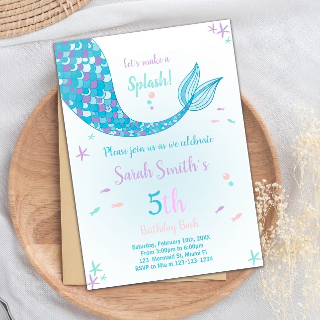Invitation Marche verte sous la fête de la mer (Green Mermaid Tail Birthday Invitations)