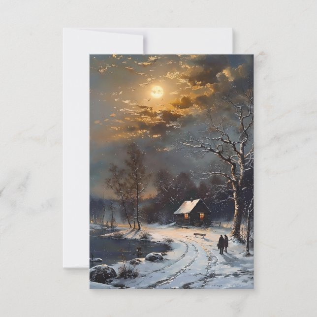 Invitation Marcher Dans La Neige Dans Les Huiles Du Soir (Devant)