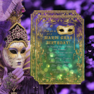 Invitation Mardi Gras Anniversaire Masquerade Masque Bokeh Go