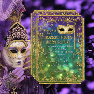 Invitation Mardi Gras Anniversaire Masquerade Masque Bokeh Go