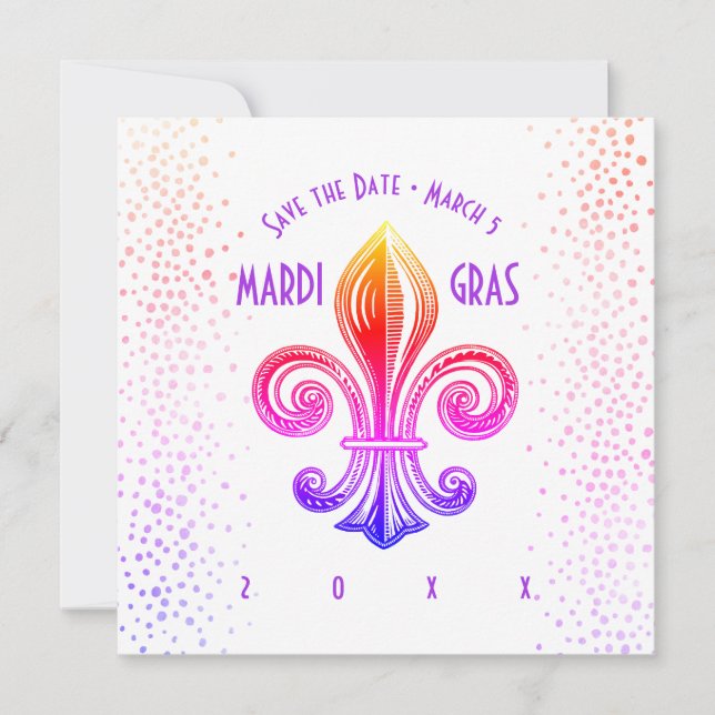 Invitation Mardi Gras Arc En Ciel Fleur De Lis (Devant)