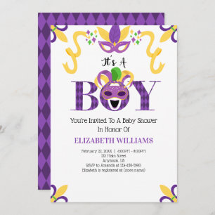 Invitation Mardi Gras Baby shower C'est un garçon