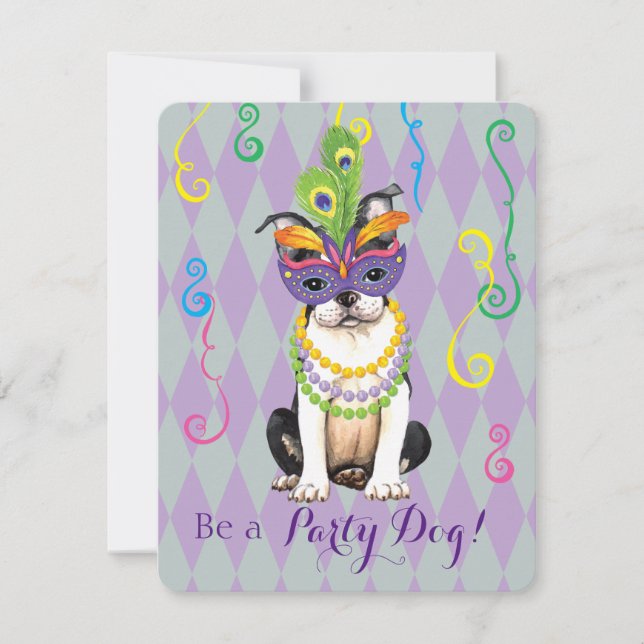 Invitation Mardi Gras Boston Terrier (Devant)