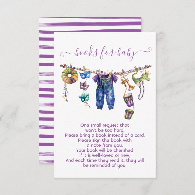 Invitation Mardi Gras Boy Clothesline books for baby (Devant / Derrière)