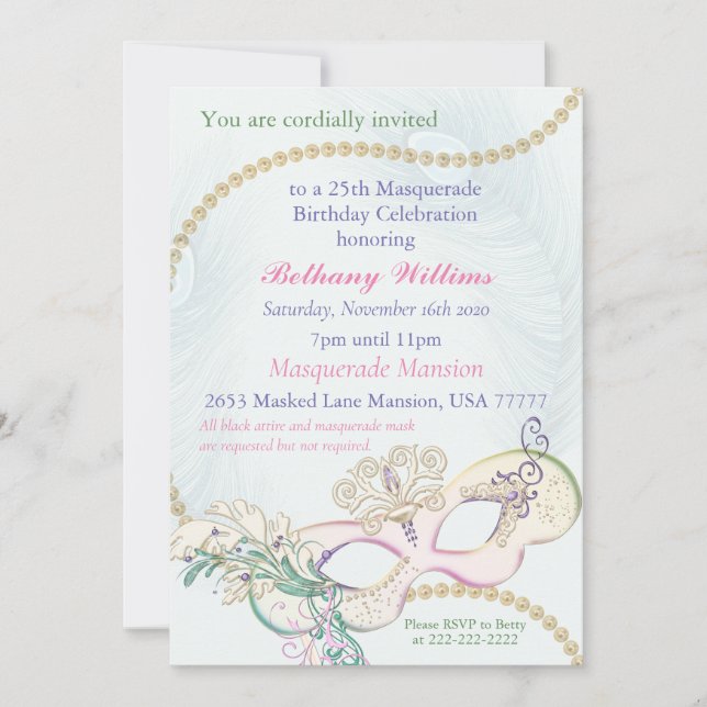 Invitation Mardi Gras Carnaval de Masquerade (Devant)