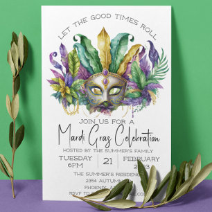 Invitation Mardi Gras Célébration de l'aquarelle Masque