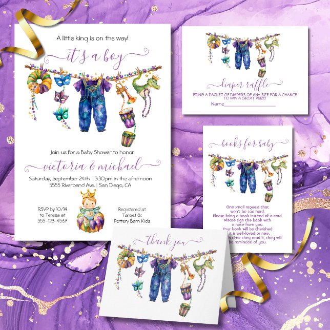 Invitation Mardi Gras Clothesline Baby shower garçon (Créateur téléchargé)