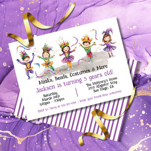 Invitation Mardi Gras Costume de fête d'anniversaire Enfants 