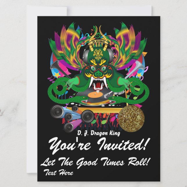 Invitation Mardi Gras D. J. Dragon King View Hints s'il vous  (Devant)