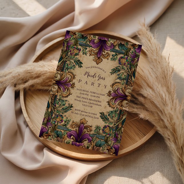 Invitation Mardi Gras Élégance Mascarade Vintage (Créateur téléchargé)