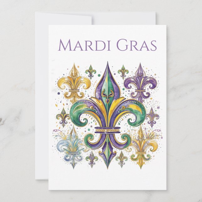 Invitation Mardi Gras élégant à l'aquarelle  (Devant)