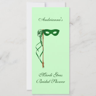 Invitation "Mardi Gras Fête des mariées" - Masque vert avec r