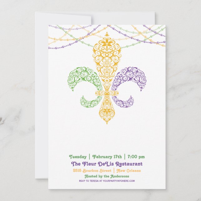 Invitation Mardi Gras Fleur De Lis Party 2 (Devant)