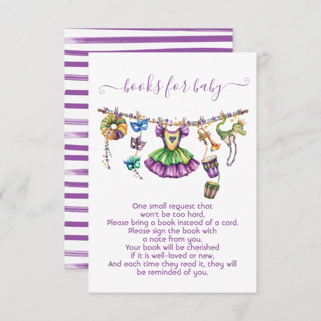 Invitation Mardi Gras Girl Clothesline livres pour bébé (Devant / Derrière)