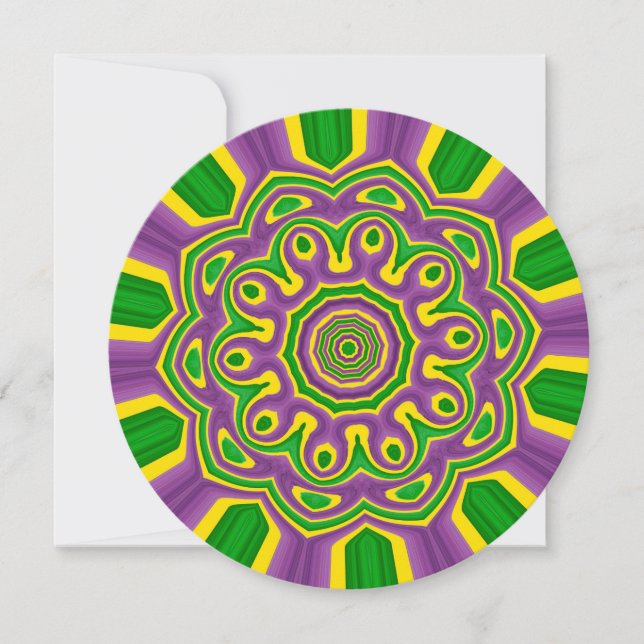 Invitation Mardi Gras Green Yellow Purple Motif Mandala (Devant)