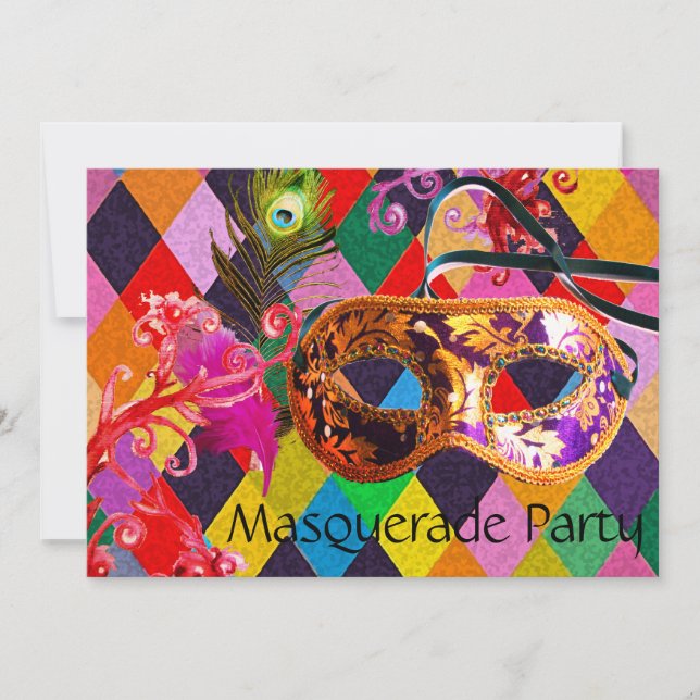 Invitation MARDI GRAS HARLEQUIN MOTIF coloré Rhombi (Devant)