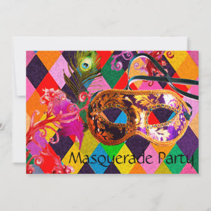 Invitation MARDI GRAS HARLEQUIN MOTIF coloré Rhombi