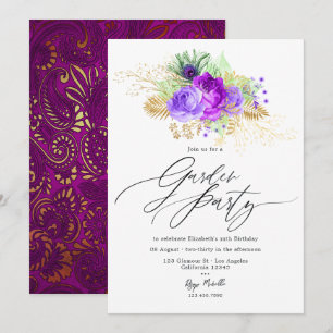 Invitation Mardi Gras Inspiré Jardin Floral Purple et Gold