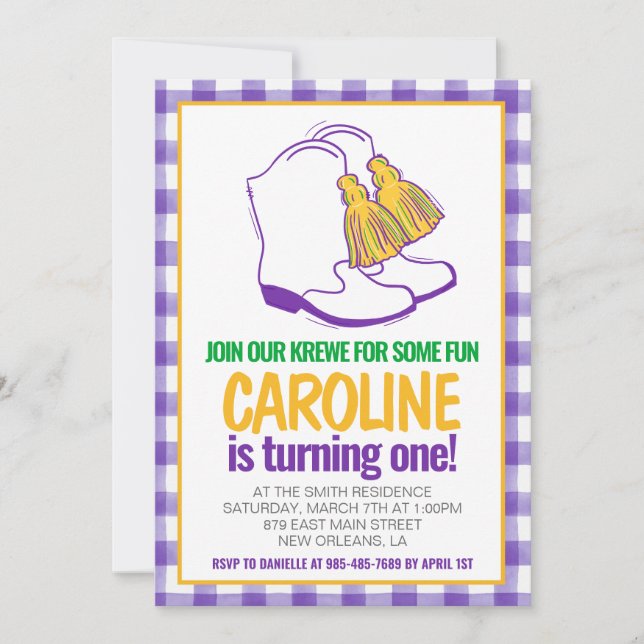 Invitation Mardi Gras Krewe Marching Boots premier anniversai (Devant)