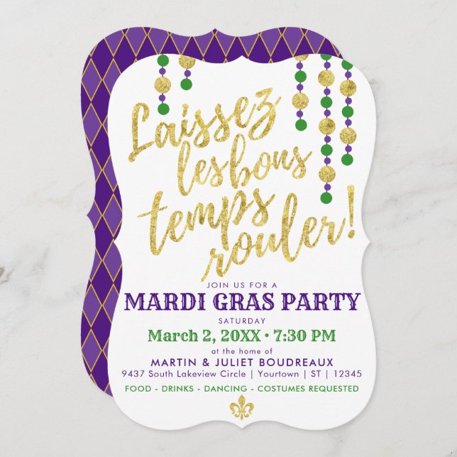 Invitation Mardi Gras | Laissez Les Bons Temps Rouler (Devant / Derrière)