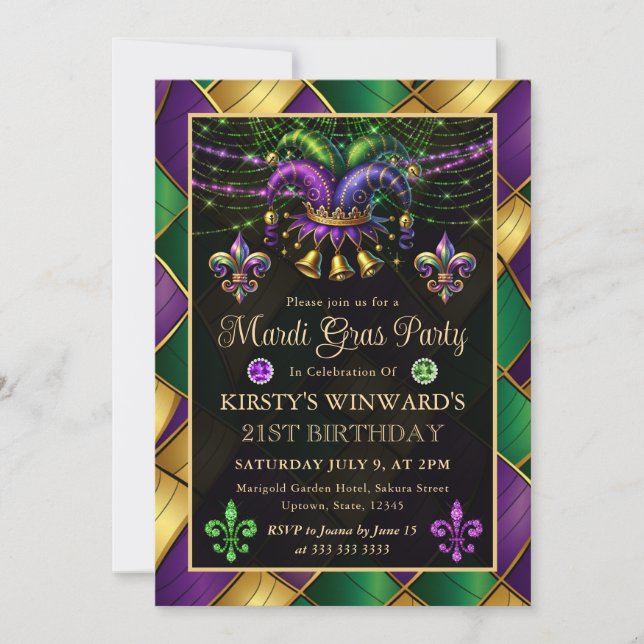 Invitation Mardi Gras Mascarade 21e Anniversaire (Devant)