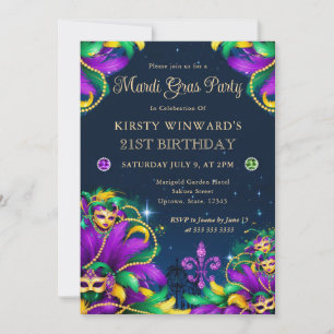 Invitation Mardi Gras Mascarade 21e Anniversaire