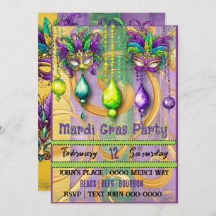 Invitation Mardi Gras Masque et Beads Party