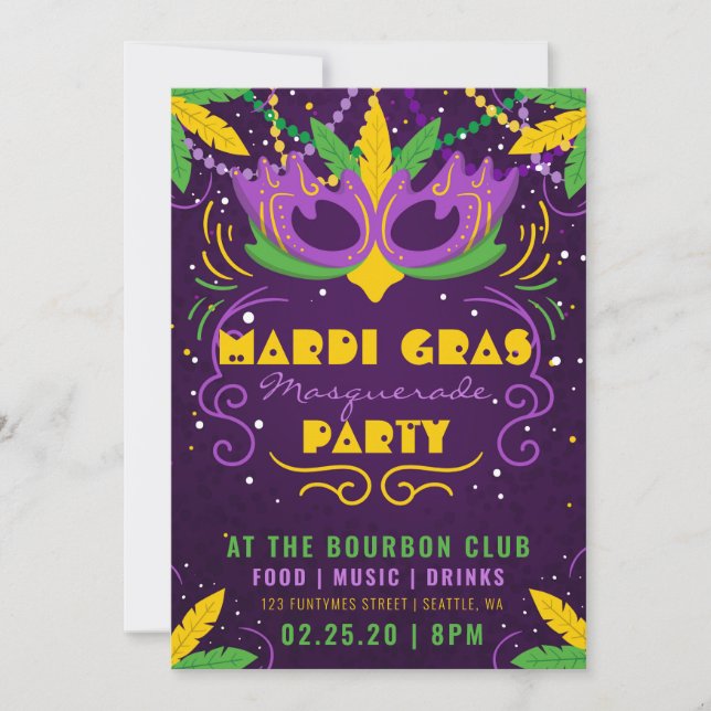 Invitation Mardi Gras Masquerade (Devant)