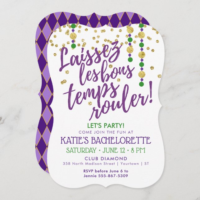 Invitation Mardi Gras | Masquerade Bachelorette (Devant / Derrière)