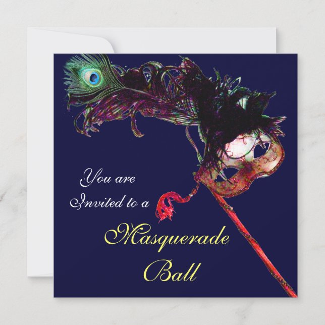 Invitation MARDI GRAS MASQUERADE BALL, Bleu blanc (Devant)