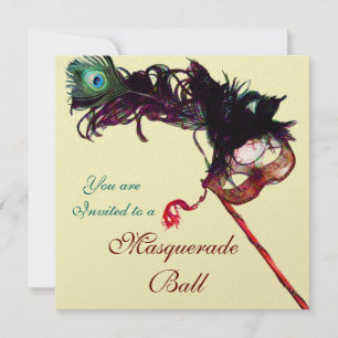 Invitation MARDI GRAS MASQUERADE BALL Champagne Metallic