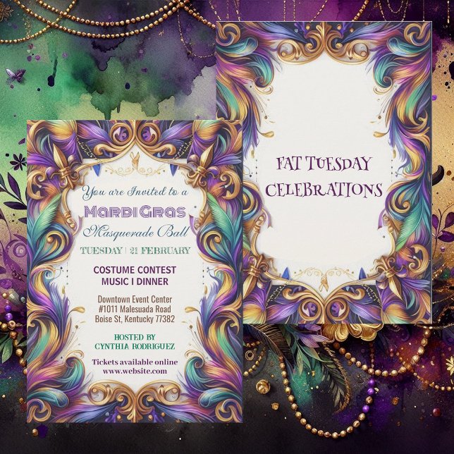 Invitation Mardi Gras Masquerade Ball Gras Mardi Fête (Mardi Gras Masquerade Ball Fat Tuesday Celebration Invitation)