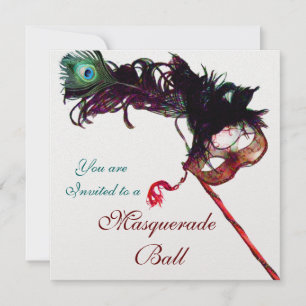 Invitation MARDI GRAS MASQUERADE BALL Rouge Vert Feinture Mas