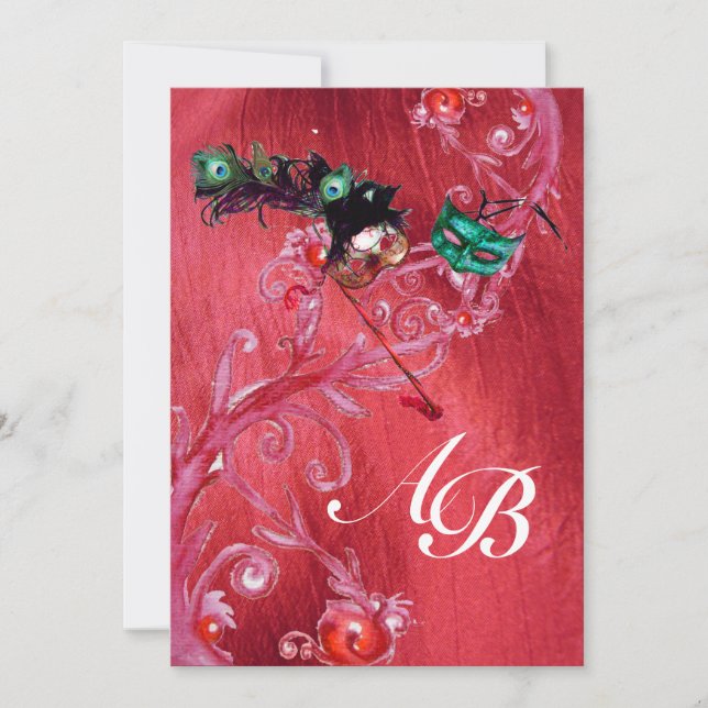 Invitation MARDI GRAS MASQUERADE, BERRIES MAGIQUES MONOGRAM s (Devant)