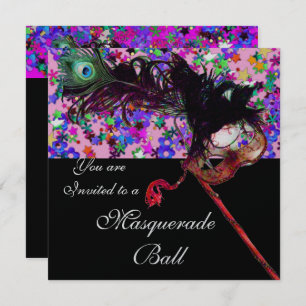 Invitation MARDI GRAS MASQUERADE & CONFETTI argent