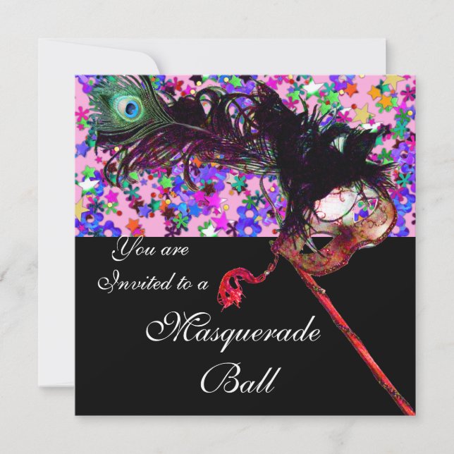 Invitation MARDI GRAS MASQUERADE & CONFETTI or (Devant)