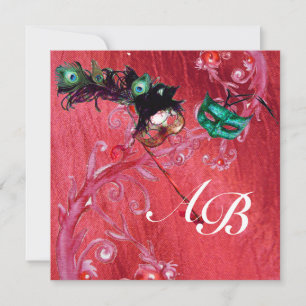 Invitation MARDI GRAS MASQUERADE ,MAGIC BERRIES MONOGRAM soie