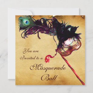 Invitation MARDI GRAS MASQUERADE MASKS Classy Parchment