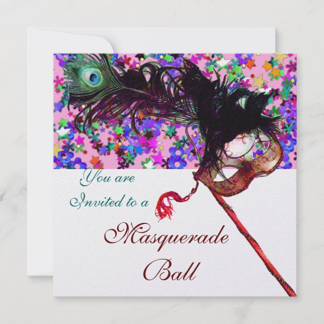 Invitation MARDI GRAS MASQUERADE MASQUE & CONFETTI blanc (Devant)