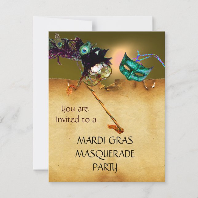 Invitation MARDI GRAS MASQUERADE PARTI rouge jaune bleu noir (Devant)