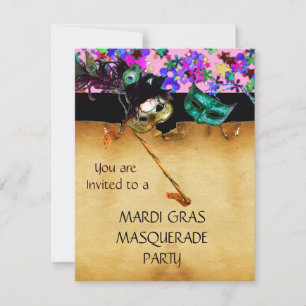 Invitation MARDI GRAS MASQUERADE PARTY, confetti Jaune