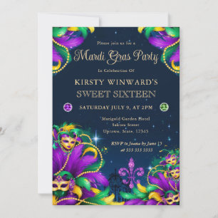 Invitation Mardi Gras Masquerade Sweet sixteen
