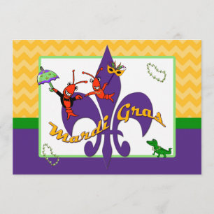Invitation Mardi gras mignon de Crawfish Fleur de Lis