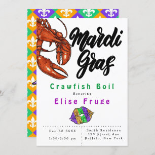 Invitation Mardi Gras Parties scintillant Lèvres Crawfish Inv