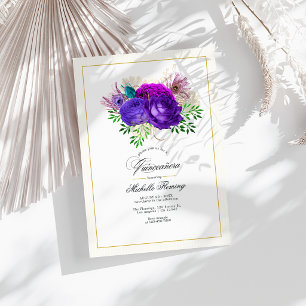 Invitation Mardi Gras Plauve et rose-chaud Quinceañera